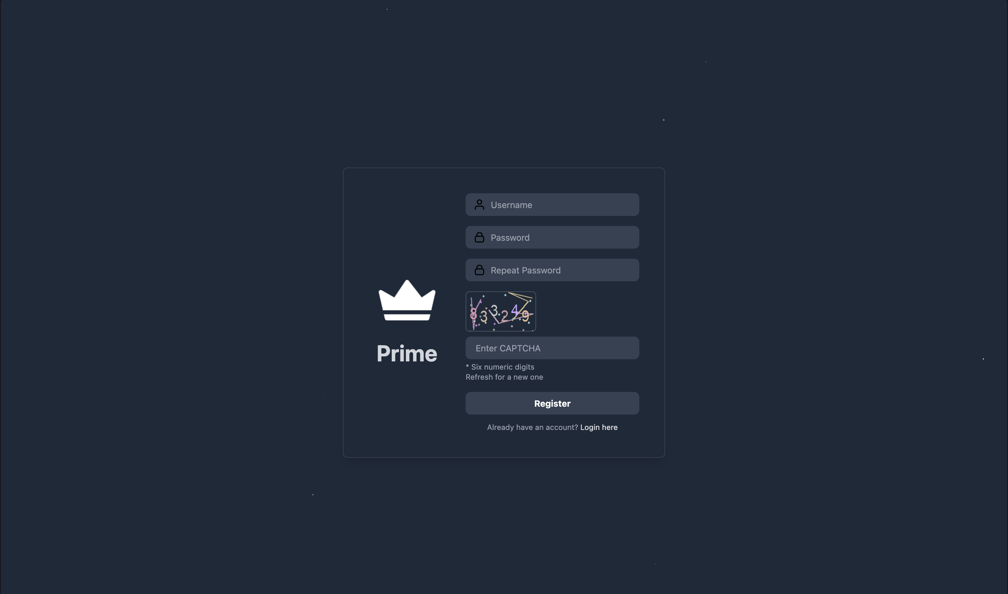 Prime Market - Registration Page